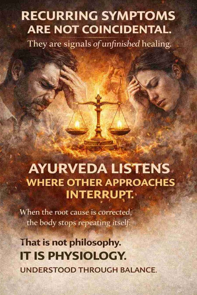 A visual depicting a man and woman experiencing pain, symbolizing the concept of unfinished healing with an emphasis on Ayurveda's holistic approach.