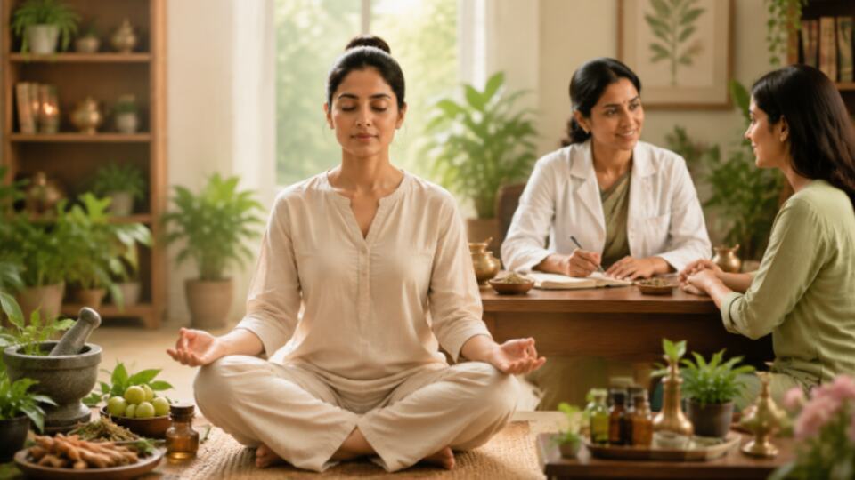 Meditation and Ayurvedic therapy for anxiety relief with personalised consultation at an Ayurveda clinic in Kolkata